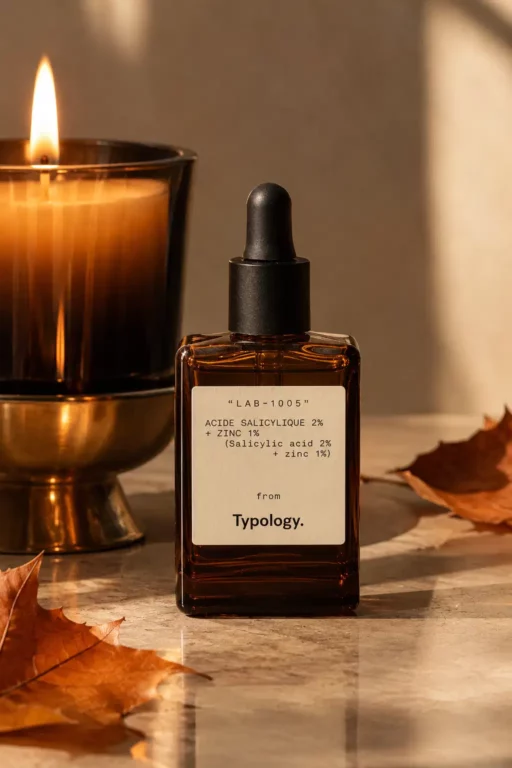 Intégration du sérum Typology dans une routine de soin minimaliste pour peau à tendance acnéique.