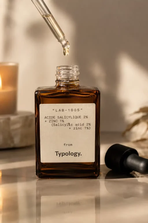 Texture fluide et légère du sérum anti-imperfections Typology sur la peau. Avis Sérum Typology à l'acide Salicylique et Zinc (1%)